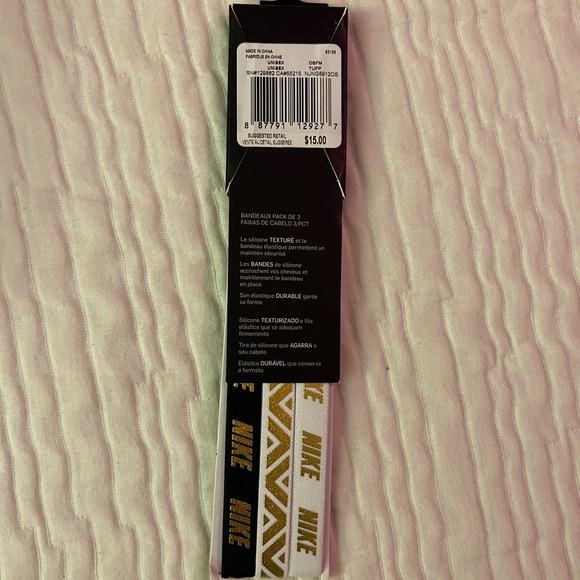 Nike thin elastic headband 3-pack white, black & gold - Picture 2 of 3
